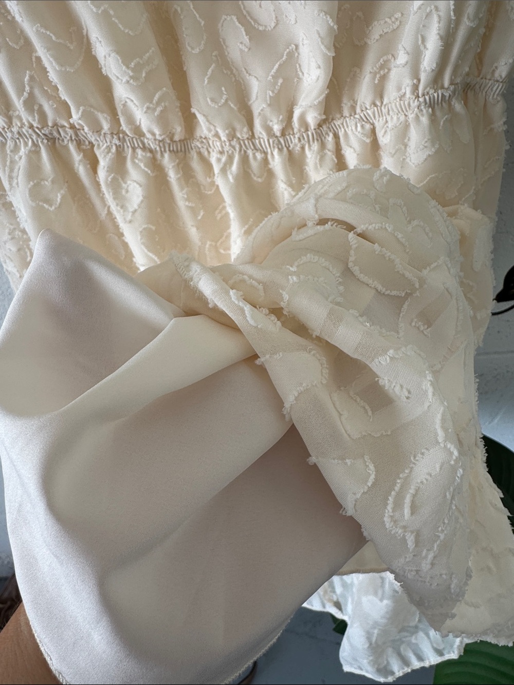 Boho Smocked Mock Neck ruffle hem mini Dress - Cream - Picture 10 of 10